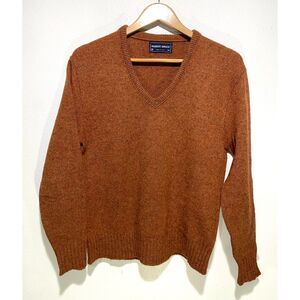 Robert Bruce wool sweater VTG USA made orange Vneck business casual winter men M